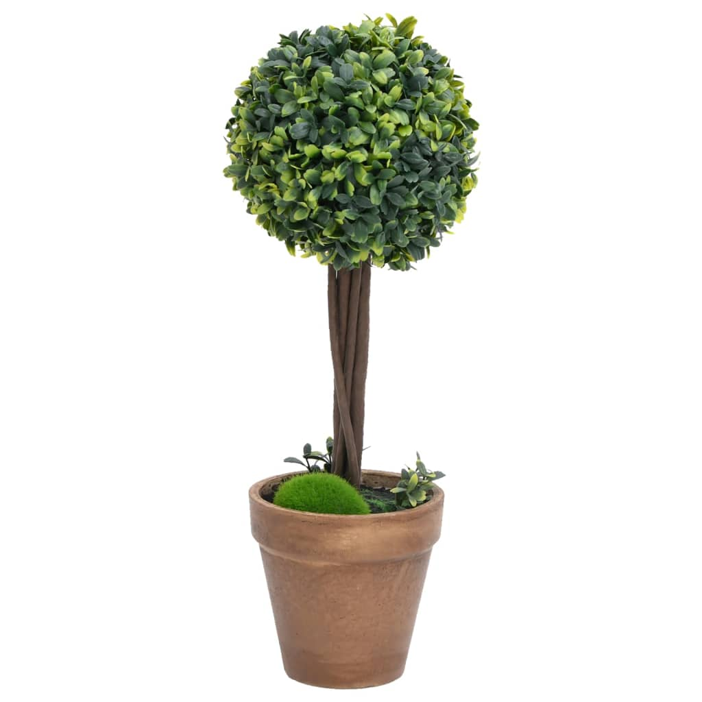 vidaXL Artificial Boxwood Plants 2 pcs with Pots Ball Shaped Green 16.1