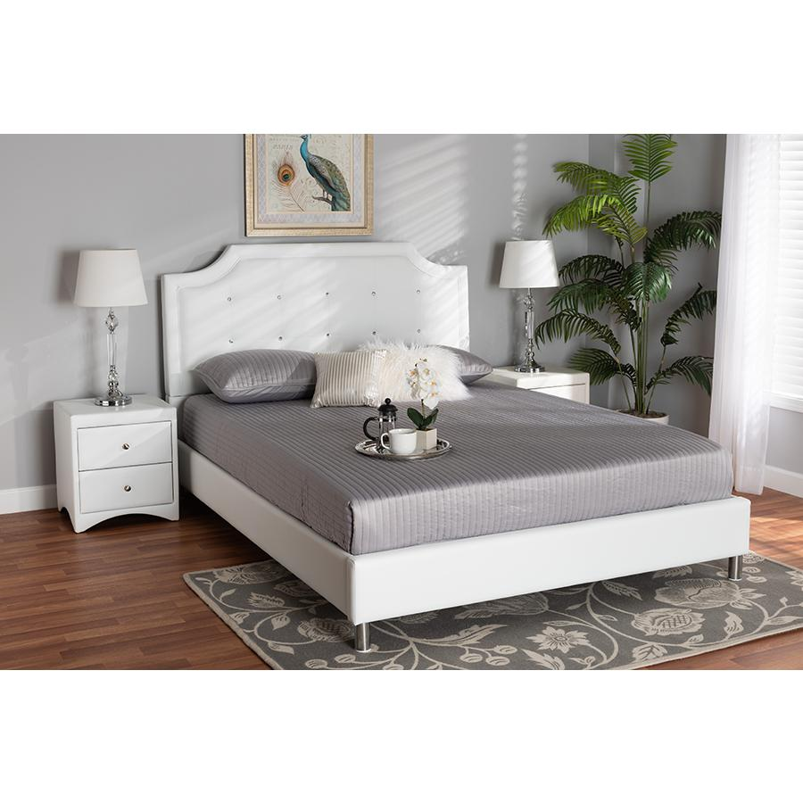 Glam White Faux Leather Upholstered Full Size 3-Piece Bedroom Set