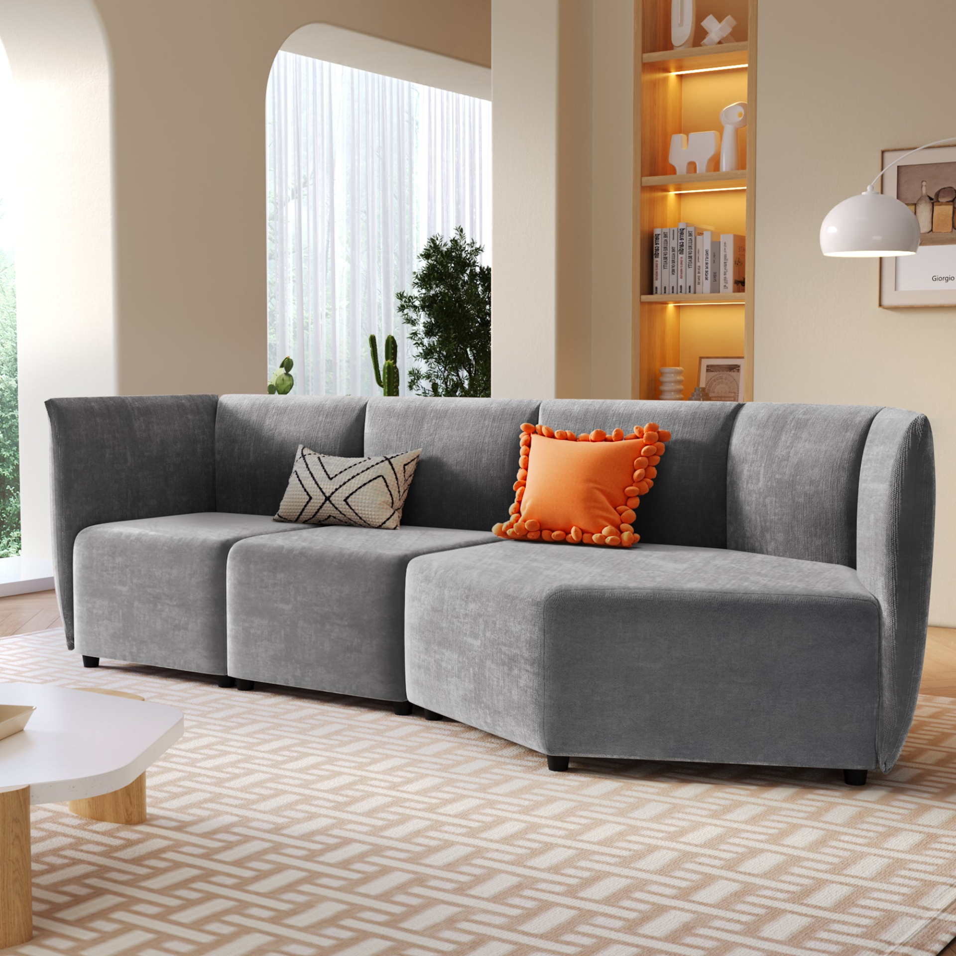 Stylish Sofa Set with Polyester Upholstery with Adjustable Back with Free Combination for Living Room